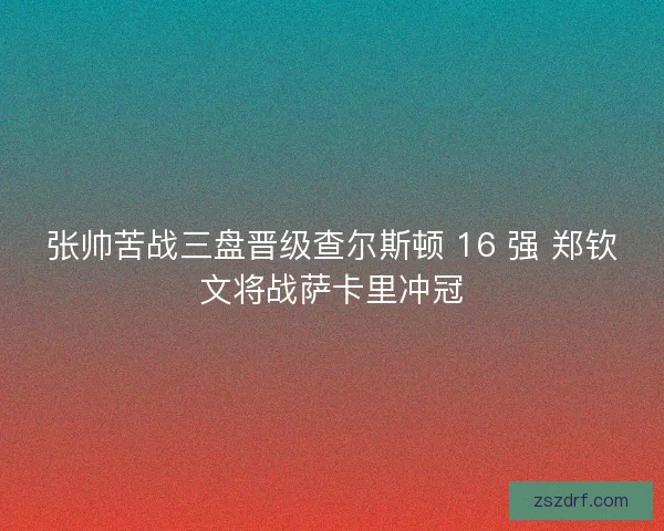 张帅苦战三盘晋级查尔斯顿 16 强 郑钦文将战萨卡里冲冠